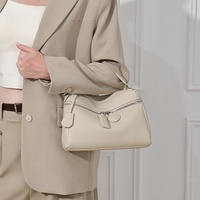 Sac fourre-tout de luxe en cuir véritable avec fermeture éclair, tendance transfrontalière, couleur unie, motif grainé, en polyester, pour femme