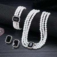 Parure de Bijoux Vintage en Perles d'Imitation, Zircon Vert, Strass Scintillants, Collier, Boucles d'Oreilles et Bracelet