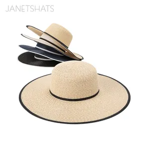 Custom Wide Brim Sunscreen UPF50 Roll-Up Foldable Hat Solid Color Breathable Straw Hat Women Outdoor Travel Beach Hat