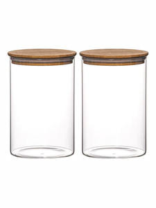 New Arrival Portable Large Capacity Borosilicate Glass <b>Food</b> Storage <b>Jar</b> Bamboo Wooden Lid Stopper for Camping Kitchen Use - Product Image 2