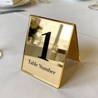 Service de production sur mesure sans MOQ – Carte de numéro de table en acrylique miroir doré pour mariage, banquet, hôtel, bar, restaurant, réunion d'affaires