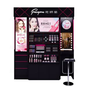 Vitrine de présentation tout-en-un en bois avec éclairage LED, panneau publicitaire, miroir de maquillage et tiroirs pour stand de cosmétiques de vente au détail - Product Image 3