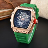 Montre de sport de luxe pour homme style Hip Hop - Grand cadran tonneau, mouvement à quartz, boîtier en alliage, bracelet en silicone