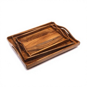 Bandeja de Servir Personalizable de Una Sola Capa de Madera de Acacia y Sheesham de Primera Calidad con Elegantes Asas para Uso en el Hogar y Hoteles - Product Image 1