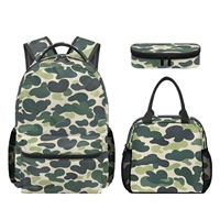 Ensemble de sacs à dos scolaires portables 3 pièces avec trousse, sac à déjeuner et sac à dos à fermeture éclair, imprimé léopard et fleurs d'hibiscus, personnalisable avec logo
