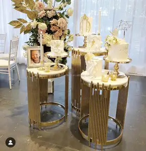 Suporte de bolo de eventos de casamento dourado de luxo