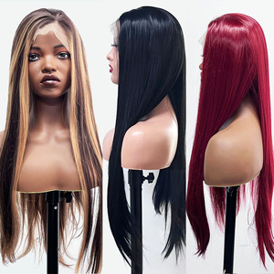 Peluca de Cabello Sintético Largo y Liso de 26-30 Pulgadas con Mecanismo Completo, Frente de Encaje Transparente HD 13x4, Peluca Sintética para Mujeres Negras - Product Image 1