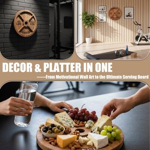Wooden <b>Dumbbell</b> Shaped Tray 45 Lbs 25 Lbs 5 Lbs Standard Barbell Design Serving Tray For Snacks Desserts Fruit - Product Image 2