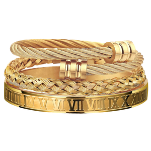 CJ Oferta Caliente: Set de Pulseras Modernas para Hombre de Acero Inoxidable y Acero de Titanio, con Diseño Vintage Romano Digital, Cilíndrico y de Cabeza Cuadrada, Tejido - Product Image 4