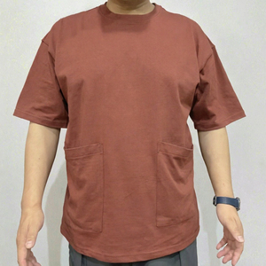 Camiseta de algodón para hombre, holgada, con bolsillos grandes, manga corta, cuello redondo, estilo casual, para el trabajo, uso diario, ropa de calle, top. - Product Image 3