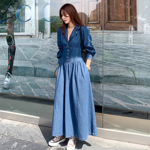 <span class=keywords><strong>Abito</strong></span> da Donna in Denim Primavera 2026 Stile Retrò Hong Kong con Colletto, Monopetto, Vita Aderente e Maniche Lunghe - Product Image 4