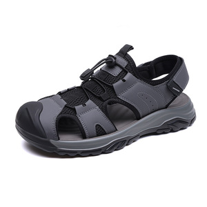 Sandalias de malla con punta cerrada y correa cruzada para hombre, suela de goma transpirable de verano, estilo ligero informal con cordones - Product Image 5