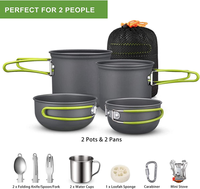 Ensemble de cuisine de camping en acier inoxydable très vendu, pack méga avec casseroles et poêles d'une capacité de 1 à 2 L