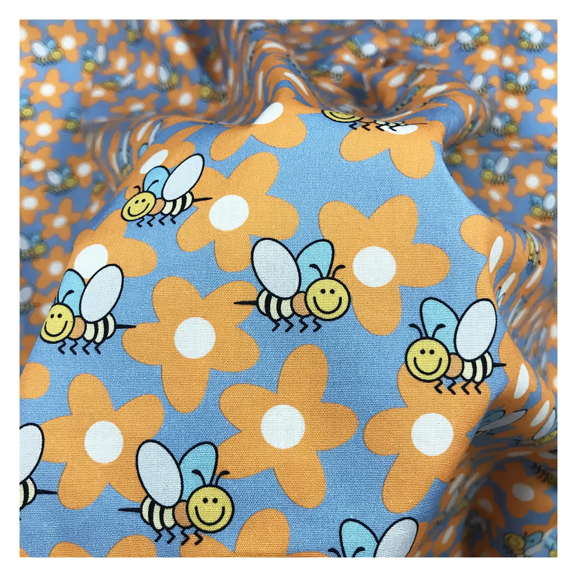 Các Factory Outlet Dễ Thương Bee Cartoon Tùy Chỉnh 97% Cotton 3% Spandex Kỹ Thuật Số In Bông Căng Vải Cho Áo Sơ Mi