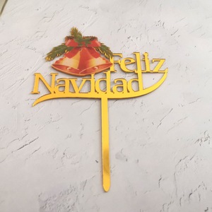 Merry Christmas Feliz Navidad Cake Toppers Spanish Acrylic Cake Decorating Supplies Cupcake <b>Decoration</b> - Product Image 2