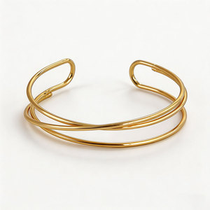 Double Layer Cross Geometric Line Adjustable <b>Arm</b> <b>Cuff</b> Unique Statement Versatile Trendy Women Fashion Metal <b>Arm</b> Bracelet - Product Image 1