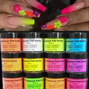 1OZ/Bottle (30g) Acrylic Dipping Powder Neon Pigment Fluorescent Crystal Powder Building Nail Art Polish Powder