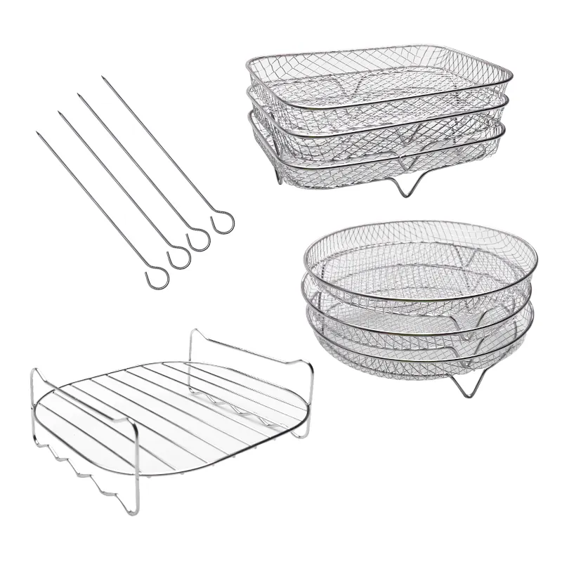 Food Grade 304 Stainless Steel Bbq Toast Rack Compatible Accessory Air Fryer Rack With Skewer