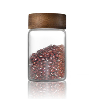 Pot en verre borosilicate de qualité alimentaire JM, forme ronde, pour miel et confiture, avec couvercle en bois d'acacia, récipient de stockage anti-humidité