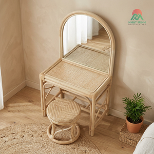 Nhat Minh Rattan Dressing <b>Table</b> With Flip Top Mirror Handmade Tropical Style Bedroom <b>Vanity</b> Set - Product Image 3