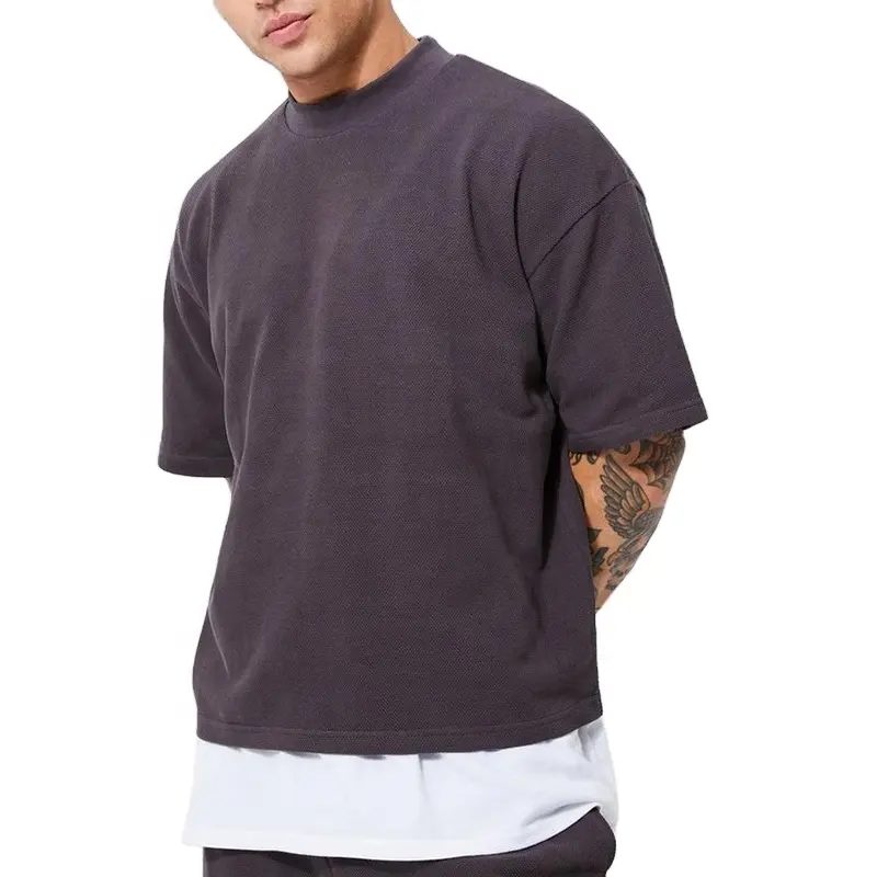 Maglietta oversize crop boxy fit 100% cotone spalla scesa da uomo streetwear logo personalizzato maglietta crop tinta unita di qualità di lusso per uomo