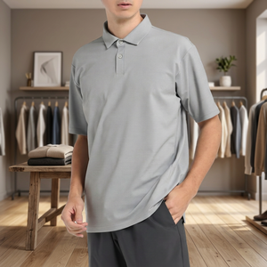 Polo à manches courtes gris pour homme, respirant, tricoté, couleur unie, style décontracté, coupe classique - Product Image 4