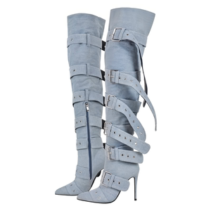Bottes Punk Over-The-Knee pour femmes Bottes gothiques à talons aiguilles cloutées à boucles multiples - Product Image 6