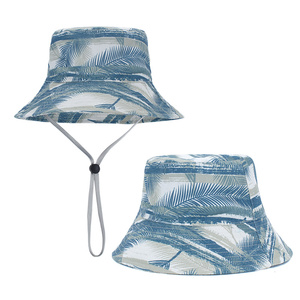 New Fashion Arrival Cotton Summer Wholesale Printed Bucket <b>Hat</b> Windproof Rope <b>Flat</b> Fisherman <b>Hat</b> for Travel - Product Image 2
