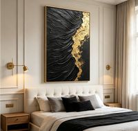 Peinture à l'huile abstraite texturée Or Noir sur toile, peinte à la main en impasto épais, Art mural de luxe pour Villa et Hôtel