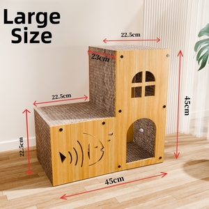 二階建て猫用ベッド＆爪とぎボード、耐摩耗性段ボール製、シンプルスタイル猫用家具、OEM供給業者 - Product Image 4