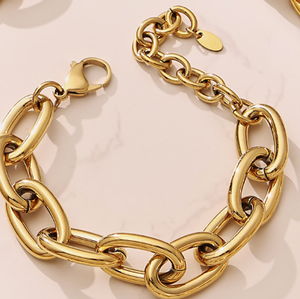 Pulsera de Cadena de Oro de 18K al por Mayor para Mujer, Pulseras de Acero Inoxidable con Anillos Grandes, Joyería - Product Image 2