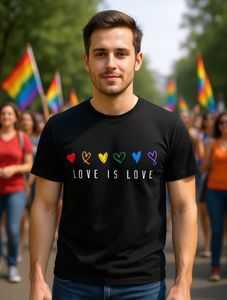 T-shirt da uomo Pride con slogan Rainbow Heart Love Is Love, a maniche corte, girocollo, casual, taglie forti, abbigliamento inclusivo - Product Image 2