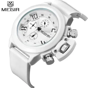 Montre <span class=keywords><strong>Megir</strong></span> <span class=keywords><strong>2002</strong></span> G Sport 6 aiguilles grand boîtier pour homme, montre <span class=keywords><strong>Megir</strong></span> pas chère en silicone noir et blanc, montre de sport pour la course à pied - Product Image 1