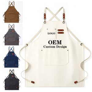 Delantales de Trabajo Resistentes de Lona Vaquera para Cafetería, Barista, Chef, Restaurante, Jardín, Barbacoa, Barbería, con Bolsillos para Herramientas, OEM - Product Image 1