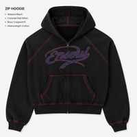 Sweat à capuche homme personnalisé en coton molletonné épais coupe ample avec surpiqûres rouges contrastantes et impression sérigraphiée style streetwear OEM
