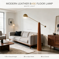 Lampadaire LED contemporain en cuir avec bras lesté réglable, hauteur 175 cm, prise US, abat-jour métallique, style américain pour salon