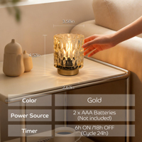 Spot Products – Mini-lampe décorative sans fil à commande tactile, éco-responsable, avec abat-jour doré et accent en verre LED cristal