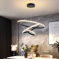 Zèle Éclairage Moderne Or Noir Led Rond Réglable Pendentif Lumières Cercle Anneau Lustre pour Salle À Manger