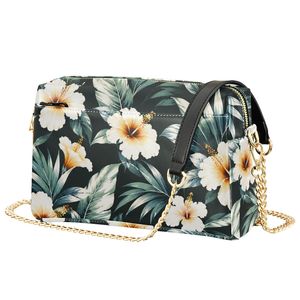 Custom Women's <b>Square</b> Hibiscus Print PU Leather Shoulder Handbag Gold Chain Strap Portable Zipper Crossbody Bag - Product Image 1