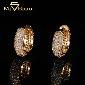 4 Row Bling Diamond Huggie Hoop Earrings Gold Plated Cubic Zirconia Opening Adjustable Round Earrings for Male Crystal Earrings