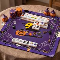 Lampe citrouille d'Halloween de luxe, écologique, non toxique, durable et portable pour 4 joueurs, avec tuiles de Mahjong américaines en acrylique double couche pour les fêtes