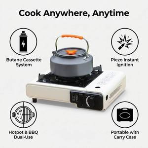 Réchaud à gaz portable à cassette, cuisinière de camping au <span class=keywords><strong>butane</strong></span>, barbecue, mini-réchaud double usage <span class=keywords><strong>pour</strong></span> la maison et les voyages - Product Image 2