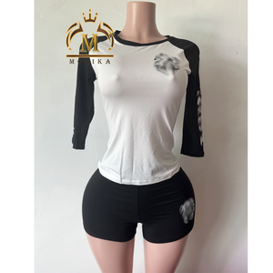 New Trendy Women's Designer Letter Print Cotton Shirt and <strong>Trousers</strong> Two Piece <strong>Shorts</strong> Sets Designer 2 Piece Set Women's Clothing - Product Image 2