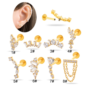 Pendientes Hipoalergénicos Maina para Tragus, Titanio ASTM F136, Zirconia, Piercing para Cartílago y Labio, <span class=keywords><strong>Labret</strong></span> con Rosca Interna y Parte Trasera Plana - Product Image 1