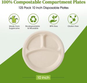 Assiettes en pulpe de bagasse de 9 pouces, compostables et biodégradables - Product Image 2