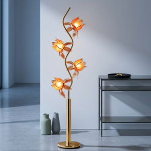 Lampe sur pied élégante Lotus à 4 lumières, abat-jour en pétales floraux, lampe décorative sur pied pour hall d'hôtel, lampe de lecture intérieure, lampe de mariage - Product Image 1