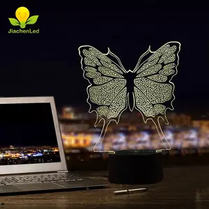 Offre Spéciale Acrylique Veilleuse 3D PAPILLON Lampe Rvb 7 couleurs Led Base Avec Pile AA Boîte