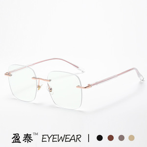 Rimless Anti Blue Light Glasses <b>Metal</b> <b>Frame</b> PC Lenses Unisex Plano Eyewear - Product Image 3