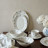 Vaisselle en céramique Relief européen Fleur blanche Bol en céramique Assiette Tasse à café avec soucoupe pour la maison