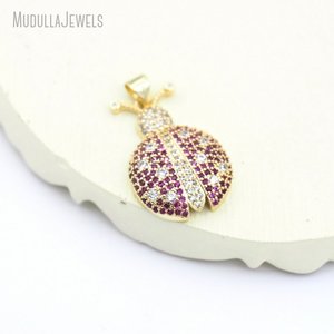 PM53388 chapado en oro Micro Pave Cubic Zirconia milagrosa mariquita COLLAR COLGANTE insecto Animal encanto para la fabricación de joyas DIY - Product Image 2